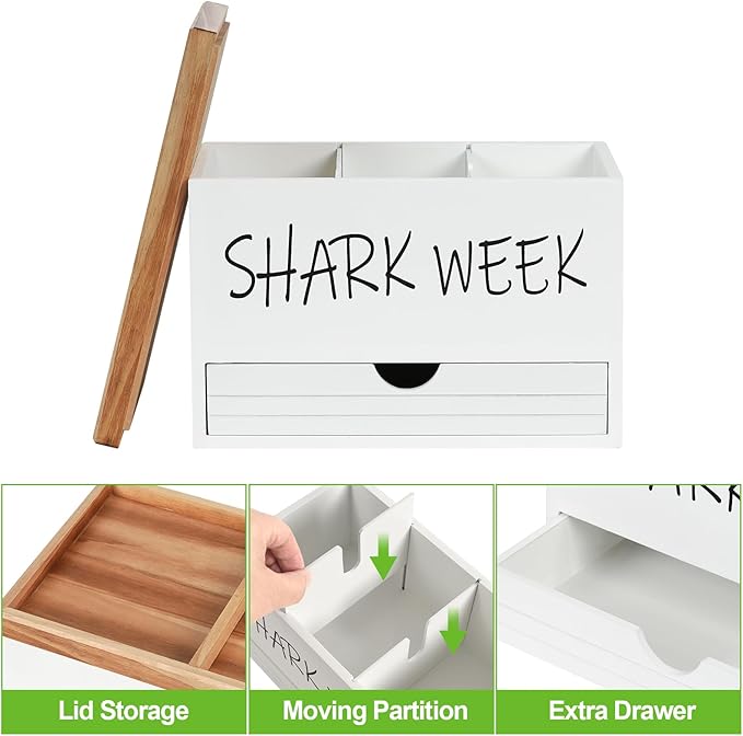 Tampon Holder for Bathroom, Feminine Product Organizer with Lid and Drawer, Wood Shark Week Tampon Storage, Lady Stuff Box for Bathroom Accessories and Toilet Organizer