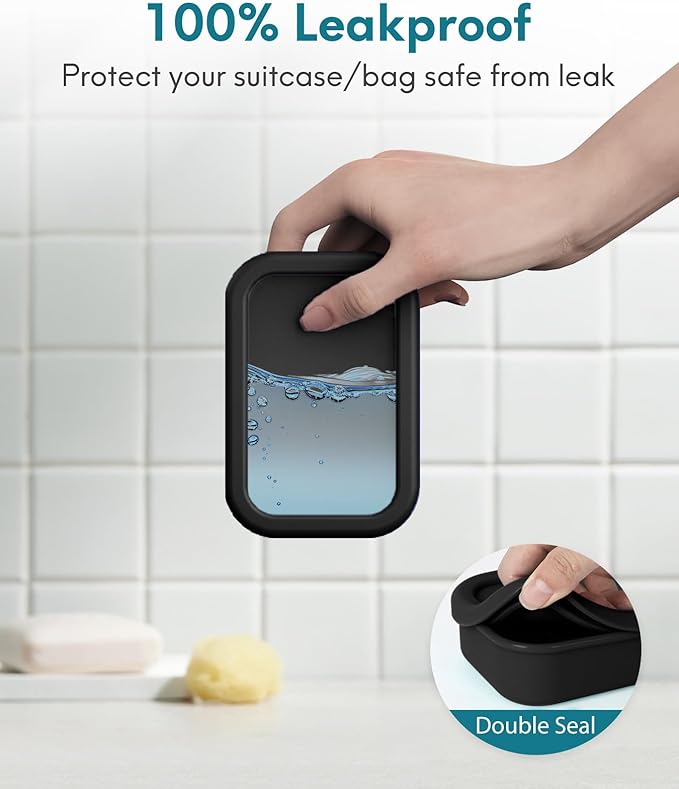 Quatish Solid Shampoo Bar Holder, Large Leakproof Travel Soap Case, Silicone Soap Box with Draining Layer, Enhanced Soap Container, Suitable for Camping, Gym, Bathroom, Outdoor Essentials, Black