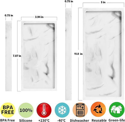 2 Packs Silicone Bathroom Vanity Tray Large 11.8" ＆ Small 7.8" Set - Rectangle Shatterproof Flexible Bathroom Tray for Soap Dispenser, Tissues, Candles, Towel, Plant, Perfume Key