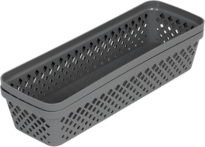 Glad Plastic Storage Basket Set - Multipurpose Drawer Trays, Kitchen Pantry Containers, and Bathroom Bins - 6 Pack Narrow Organizers, Grey