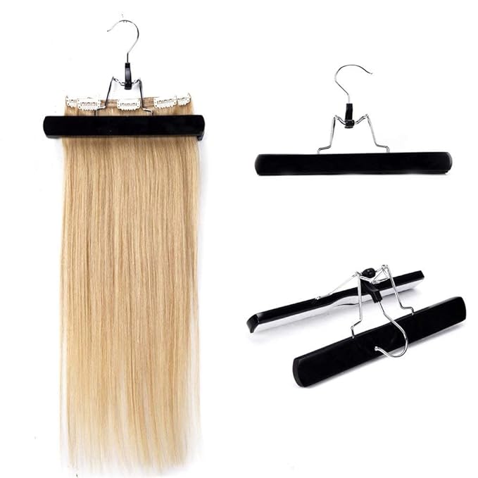 Pack of 5 Wooden Pants Hangers Non Slip Skirt Hangers Wig Hair Extension Hanger with 360° Swivel Hook Clip Hangers (Z- 5 Pack Hangers Black)