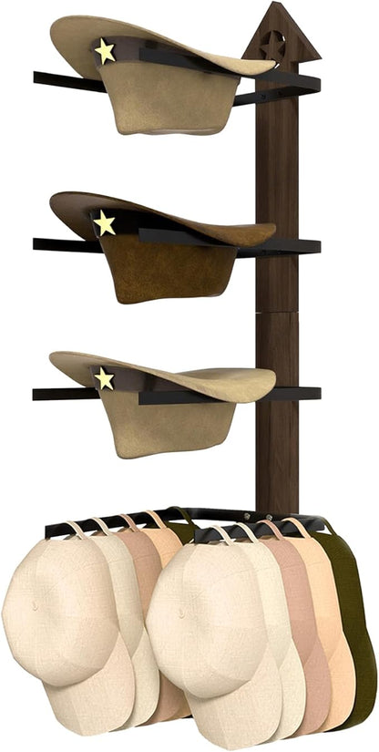 1 Pack Cowboy Hat Rack for Wall – Rustic Cowboy Hat Holder with Arrow Design and 4-Tier Hooks Western Decor Hat Storage– Vintage Cowboy Hanger for Wall