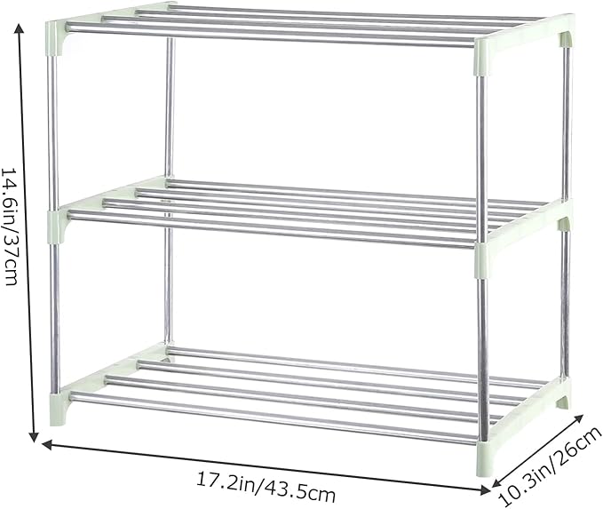 Small Shoe Rack, Narrow Stackable Shoe Shelf Organizer for Entryway, Doorway and Bedroom Closet (3-Tier, Green)