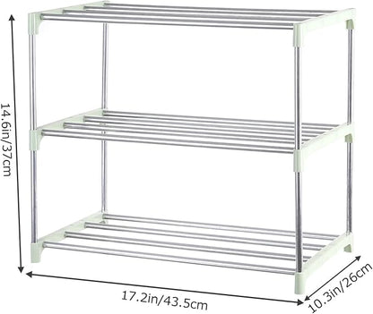 Small Shoe Rack, Narrow Stackable Shoe Shelf Organizer for Entryway, Doorway and Bedroom Closet (3-Tier, Green)