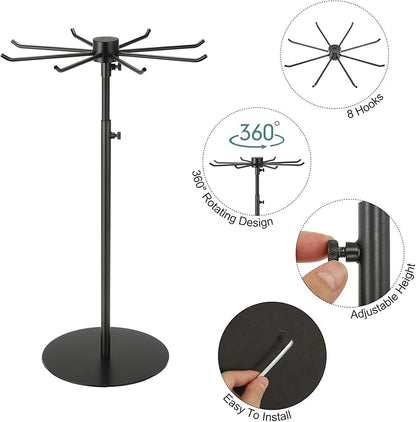 uxcell Keychain Display Stand, 1Pcs - Metal 1-layer Rotating Jewelry Display Stand with 8 Hook, Adjustable Display Rack for Necklace Craft Shows (Black)