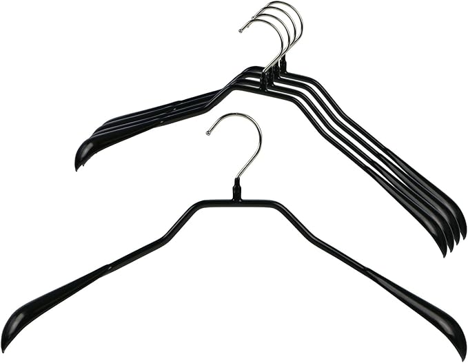Mawa by Reston Lloyd BodyForm Series Non-Slip Space-Saving Extra Wide Clothes Hanger For Jackets, Suits & Coats, Style 46/L, Set of 5, Black