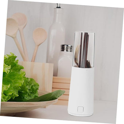 UPKOCH Dustproof Chopsticks Holder with Cover and Detachable Drain Rack - Kitchen Tableware Organizer for Forks Spoons Utensils Space-Saving Household Storage Box 3.34X2.48X10.62In