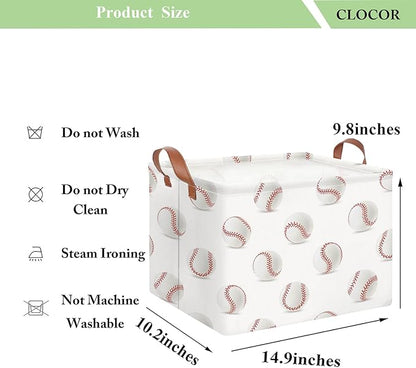 CLOCOR Rectangular Baseball Storage Basket,Collapsible Fabric Storage Container,Gift Basket(Baseball)
