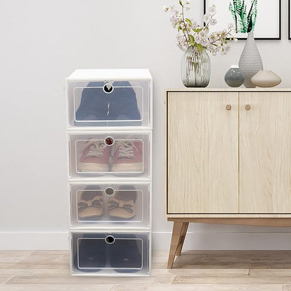 20 Pack Shoes Storage Boxes - Clear Plastic Foldable Stackable Shoe Organizer Containers Bins Holders for Closet Bedroom Small Space