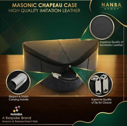 Premium Masonic Knights Templar Chapeau Case – Black Imitation Leather Chapeau Hat organizer with Red Interior Lining, Sturdy Handle & Zipper Closure – Protective Freemason Regalia Carry Case