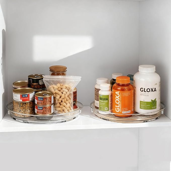2 Pack Lazy Susan Turntable Organizer for Cabinet, 9.25'' Rotating Spice Rack Organization for Kitchen, Pantry, Bathroom, Vanity, Countertop, Medicine Storage, Seasoning Spice Organizer