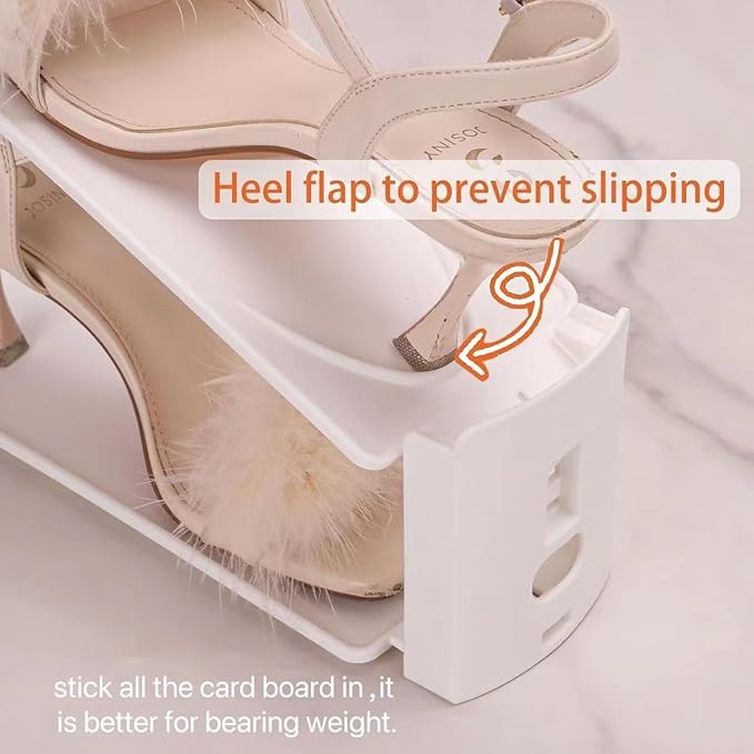 12 Pack Shoe Slots Organizer Adjustable Level Shoe Stacker Holder Storage Space Saving Sneakers Display Tray Rack for Closet (White, 12Pack)