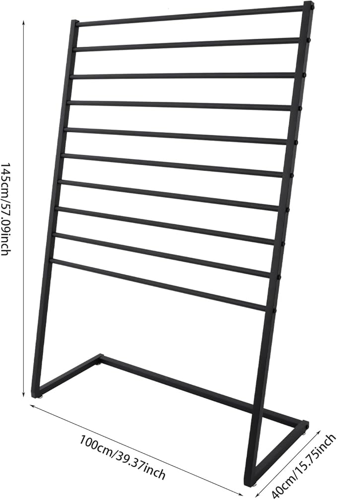 Scarf Display Stand, 10 Tier Metal Scarf Holder Organizer, Scarf Hanger Scarf Holder Scarf Organizer Belt Organizer Pants Rack Scarf Rack for Commercial Clothing Retail Store (Black, 100cm)