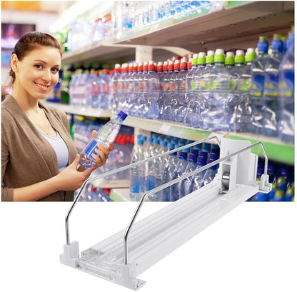 UKCOCO Drink Can Organizer : Self-pushing Soda Dispenser for Supermarket Shelf, Adjustable Automatic Drink Pusher Glide for Cold Cans, 12. 18x3. 14x2. 55in