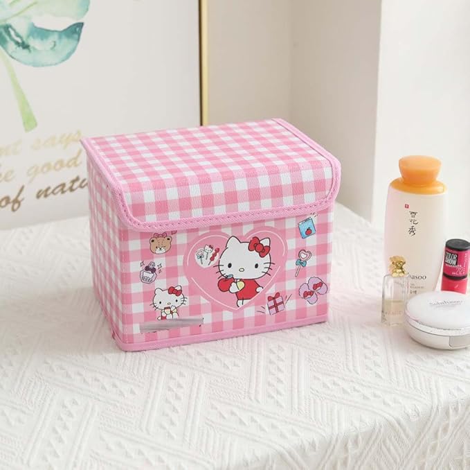 Kawaii Caretoon Fodable Stoage BIn, Cute Anime Collapsible Organizer basket Makeup Holder Office Desk Room Storage Bin (Cat)