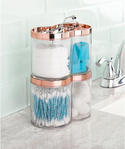mDesign Plastic Canister Jar Organizer Set with Storage Lid - Home Decor Holder for Bathroom/Restroom Vanity Countertop, Cabinet - Holds Cotton Balls, Soap - Lumiere Collection - Clear/Rose Gold