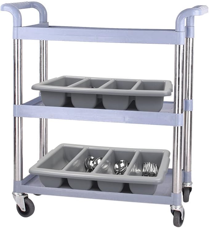 4-Pack Plastic 4-Compartment Cutlery Bin, Commercial Cutlery Holder, Gray