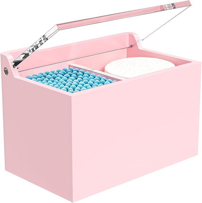 Qtip Holder Dispenser for Cotton Swabs, Balls, Pads, Floss Picks, 2 Compartments Lightpink Acrylic Container with Lid Apothecary Jar Bathroom Accessories Canister Vanity Storage Organizer