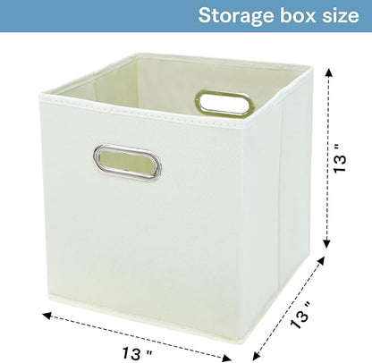 Fabric Cubby Storage Bins,13x13x13 Inches ,Cube Organizer Bin Foldable Storage Boxes with Dual Handles Fabric Organizer Box and collapsible Storage basket,Set of 8,Creamy-White