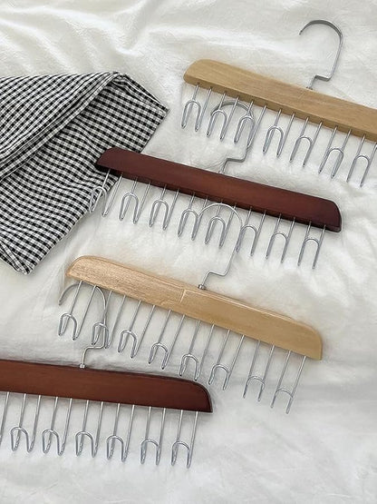 4 Wooden Belt Holder - Multifunctional Wooden Belt Hanger with 8 Metal Hooks - Wood Tie Scarf Rack Holder Hangers Organizer | for Hanging Belts,Tie,Scarves,neckties