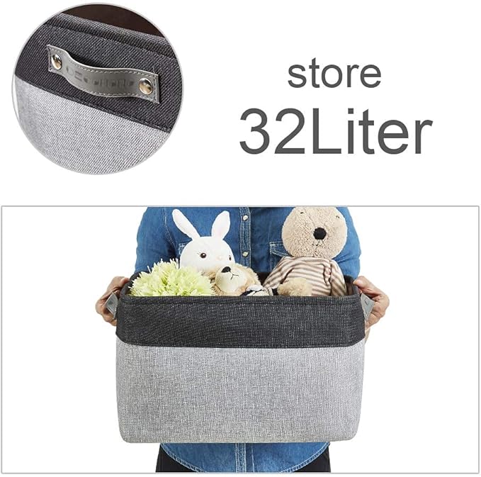 DECOMOMO Storage Bins, Extra Large Fabric Storage Baskets for Shelves, Decorative Linen Closet Organizer, 15.8 x 12.5 x 10 inches (Grey & Black, 3 Pack)