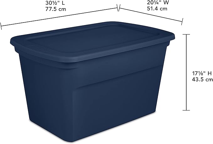 Sterilite 18 Gal Storage Tote, Stackable Bin with Lid, Plastic Container to Organize Clothes in Closet, Basement, Blue Base and Lid, 8-Pack