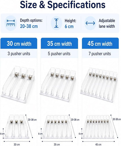 Adjustable Sliding Organizer, Self-Feed Fridge Tray, Rolling Beverage Storage for Pantry, Kitchen and Retail Shelves(7 PCS,38 cm)