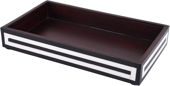 Handicrafts Home Black & White Bathroon Tray, Resin Inlay, Concentric Decorative Vanity Tray for Perfume & Cosmetics, Guest Towel Holder, Serving Tray for Bathroom & Kitchen Counter Organizer- 10x6