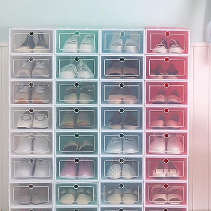 6pcs Shoe Organizer for Closet Stackable Shoes Storage Boxes Thicken Plastic Container Storage Bin Cubby