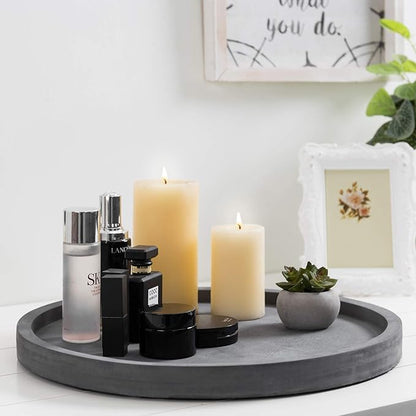 MyGift 16 Inch Round Gray Concrete Decorative Tray for Bathroom Vanity Counter, Living Room Coffee Table or Ottoman, Kitchen Countertop Decor, Candle Holder