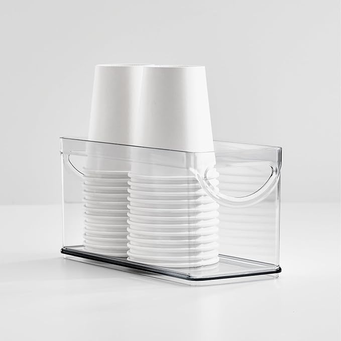 iDesign Narrow Pantry Bin with Handles for Kitchen Cabinets or Fridge, Set of 4, Clear, Made in USA