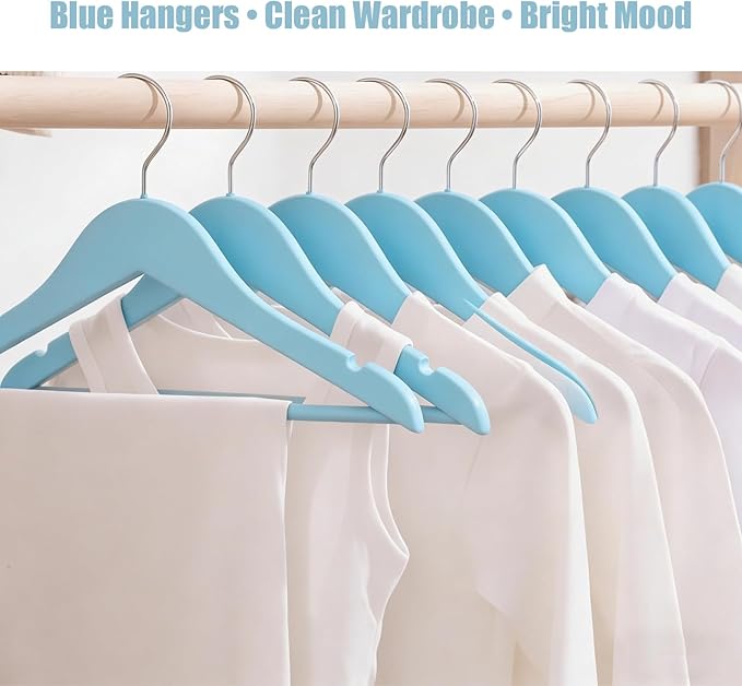 20 Pack Blue Clothes Hangers Slim Wood Hangers Coat Hangers for Closet,Clothes Hanger with Extra Smooth Finish,Precisely Cut Notches for Shirt Suit Dress Women Home Kids (Blue)