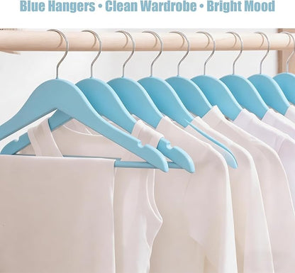 20 Pack Blue Clothes Hangers Slim Wood Hangers Coat Hangers for Closet,Clothes Hanger with Extra Smooth Finish,Precisely Cut Notches for Shirt Suit Dress Women Home Kids (Blue)