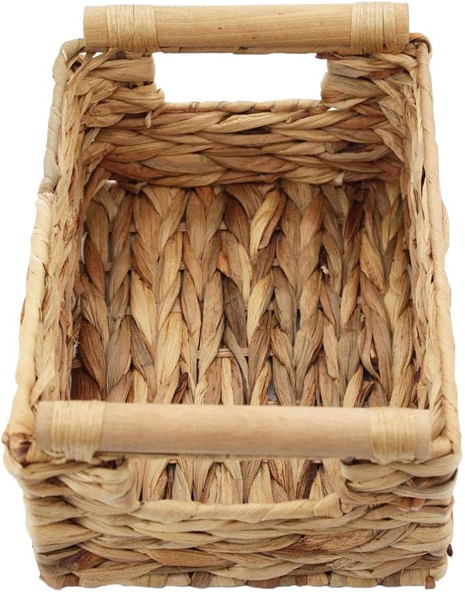 Storage Basket made by Water Hyacinth with Wood Handles, Arts and Crafts. (Large) Natural