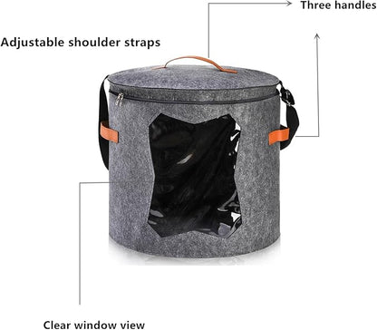 Yopay 2 Pack Hat Storage Boxes for Women, Oversized Round Travel Hat Container with Dust Proof Lid Window, Foldable Stuffed Toys Clothes Brim Hats Storage Organizer Bag Bin, Adjustable Shoulder Strap
