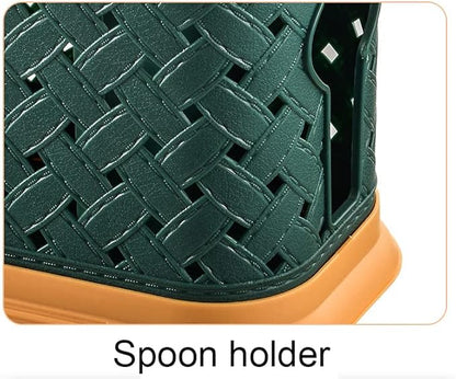 Countertop Cutlery Drying Holder Utensil Holder Cutlery Drainer Tableware Holder Box Tabletop Separated Fork Chopstick Kitchen Storage Cutlery Utensil Organizer (Green)