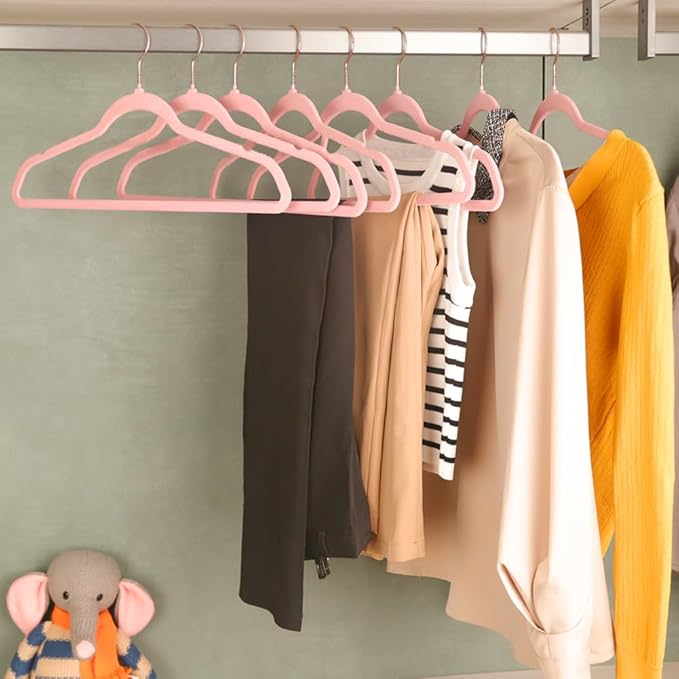Stormix 36 Pack Velvet Hangers, 17.3 x 8.9 Inches Clothes Hangers, Non Slip Dresses Hangers with Shoulder Notches for Adult Pink - Rose Gold Hook