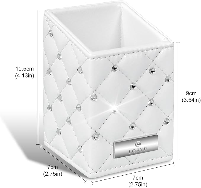 LORYP Makeup Brush Holder Crystal Brushes Cup White PU Make up Brush Case Bag Storage for Women (White)