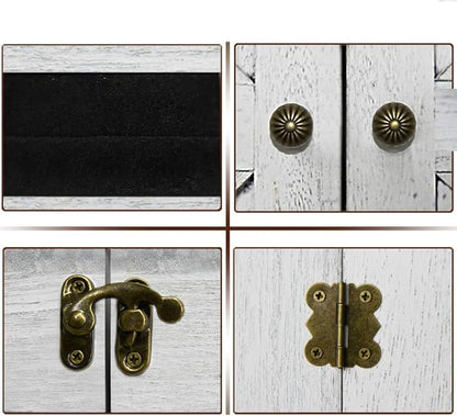 Rustic Wall Mounted Jewelry Organizer,Vintage Wooden Hanging Jewelry Holder Box with Barndoor Decor for Necklaces, Earings, Bracelets, Rings, Accessories. Includes Hook Organizer