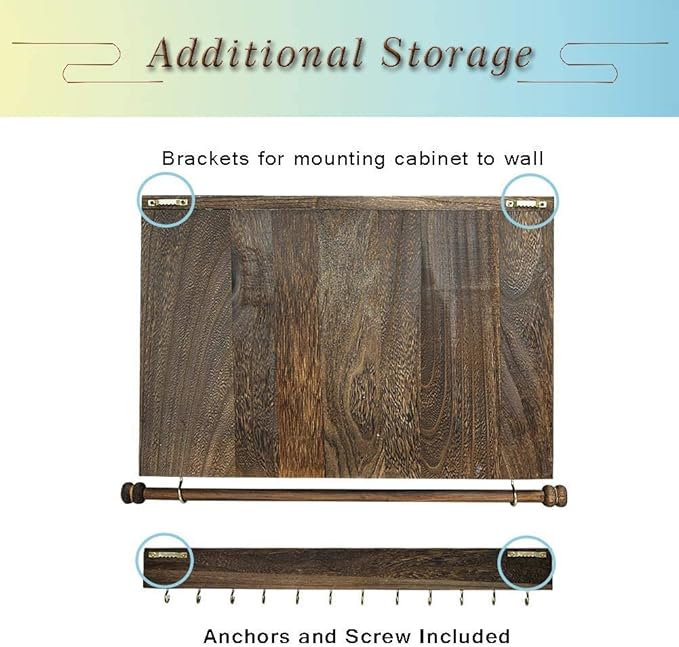 GLANT Wooden Barn Door Jewelry Organizer, Rustic Wall Mount Jewelry Storage for Necklaces, Earrings, Bracelets, Ring Holder