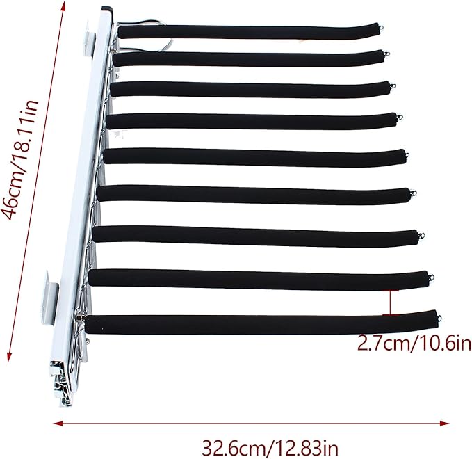9-Arm Closet Pants Hanger,Pull Out Pants Rack Right/Left Mounted Trousers Rack,Space Saving Pants Rack Jeans Hangers with Non-Slip Pants Hanger Closet Organizer for Jeans,Pants,Ties,Slacks (Right)