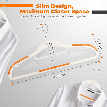 Plastic Hangers 100 Pack, Cascading Slim Space Saving Clothing Hangers with 360° Rotating Hook, Non Slip Clothes Hangers for Sweater Shirt, Heavy Duty Coat Hanger with Inner Hook for Closet, White