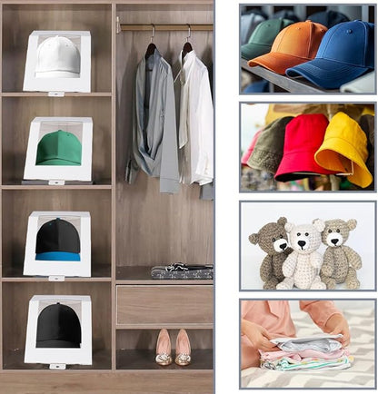 AHANDMAKER 10 Pcs White Hat Storage Box, Foldable Cardboard Gift Storage Boxes with Clear PVC Window, 7.8" x 7.8" x 4.7" Storage Containter for Baseball Hat Display Case Holder