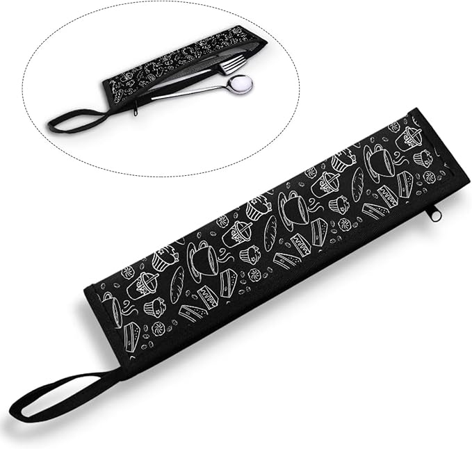 Dessert Print Reusable Travel Tableware Carrying Bag Storage Case Cutlery Flatware Organziers for Straw Spoon Fork Chopsticks Portable Utensil Holder
