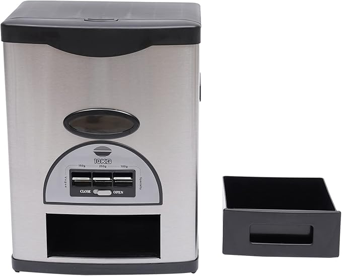 Auto Rice Dispenser,Grain Dispenser Storage Box,10kg/22lb Large Capacity Stainless Steel Rice Storage Container for Kitchen,Dining Room(Grey, Black)