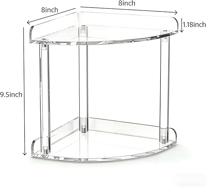 2 Tier Clear Acrylic Bathroom Corner Organizer, Countertop Vanity Tray for Makeup, Cosmetics, Perfume - Freestanding Storage Shelf for Bathroom, Bedroom, Kitchen