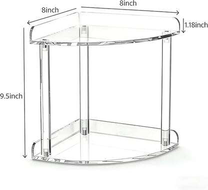 2 Tier Clear Acrylic Bathroom Corner Organizer, Countertop Vanity Tray for Makeup, Cosmetics, Perfume - Freestanding Storage Shelf for Bathroom, Bedroom, Kitchen