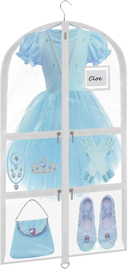 Garment Bags for Dance Costumes - 40 Inch Clear PVC with 5 Zipper Pockets (White) - Kids Dance Garment Bag for Dancers, Hanging Clothes Storage, Competitions & Travel