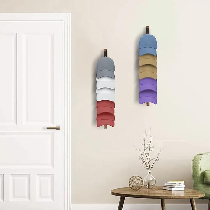 2PCS Wall Mounted Wooden Hat Rack for Baseball Caps - Solid Wood Organizer & Storage Display for Closet Door, Bedroom, Entryway, Laundry