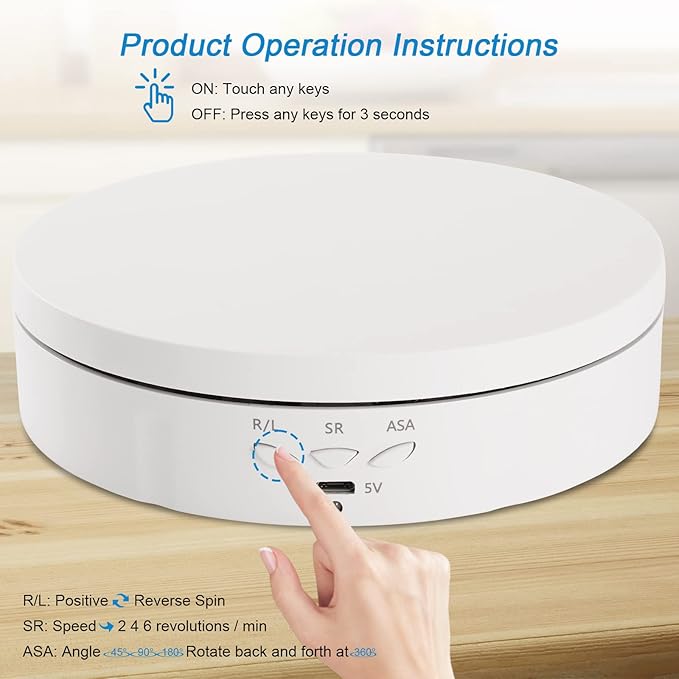 22 lbs Motorized Rotating Display Stand for Jewelry, 360 Degree, Automatic Mute Rotating Display Stand, Electronic Turntable with USB Charging Port for Display, Photography Products, Cupcakes, Toys